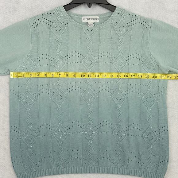 Alfred Dunner Sweater Womens Small Seaform Green Eyelet Embellished Short Sleeve - Picture 4 of 8